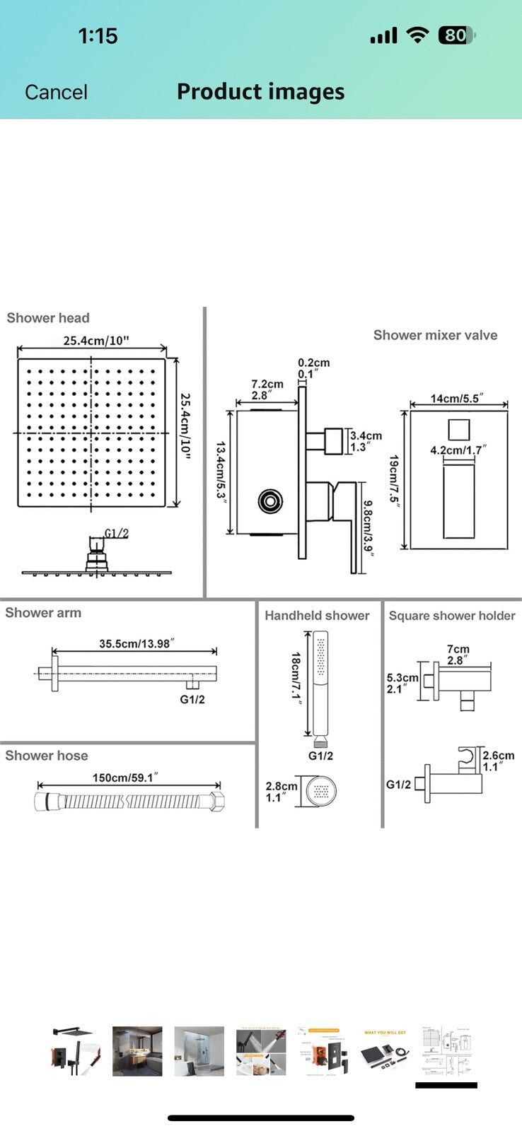 BESy 10 Inch Solid Brass Shower System Fixture High Pressure Mixer Shower Head 