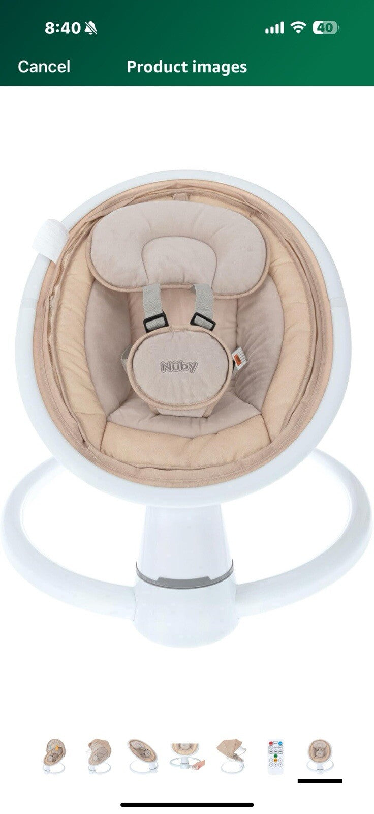 Nuby Baby Swing with Canopy and Remote - 5-Level Infant Swing with Soothing