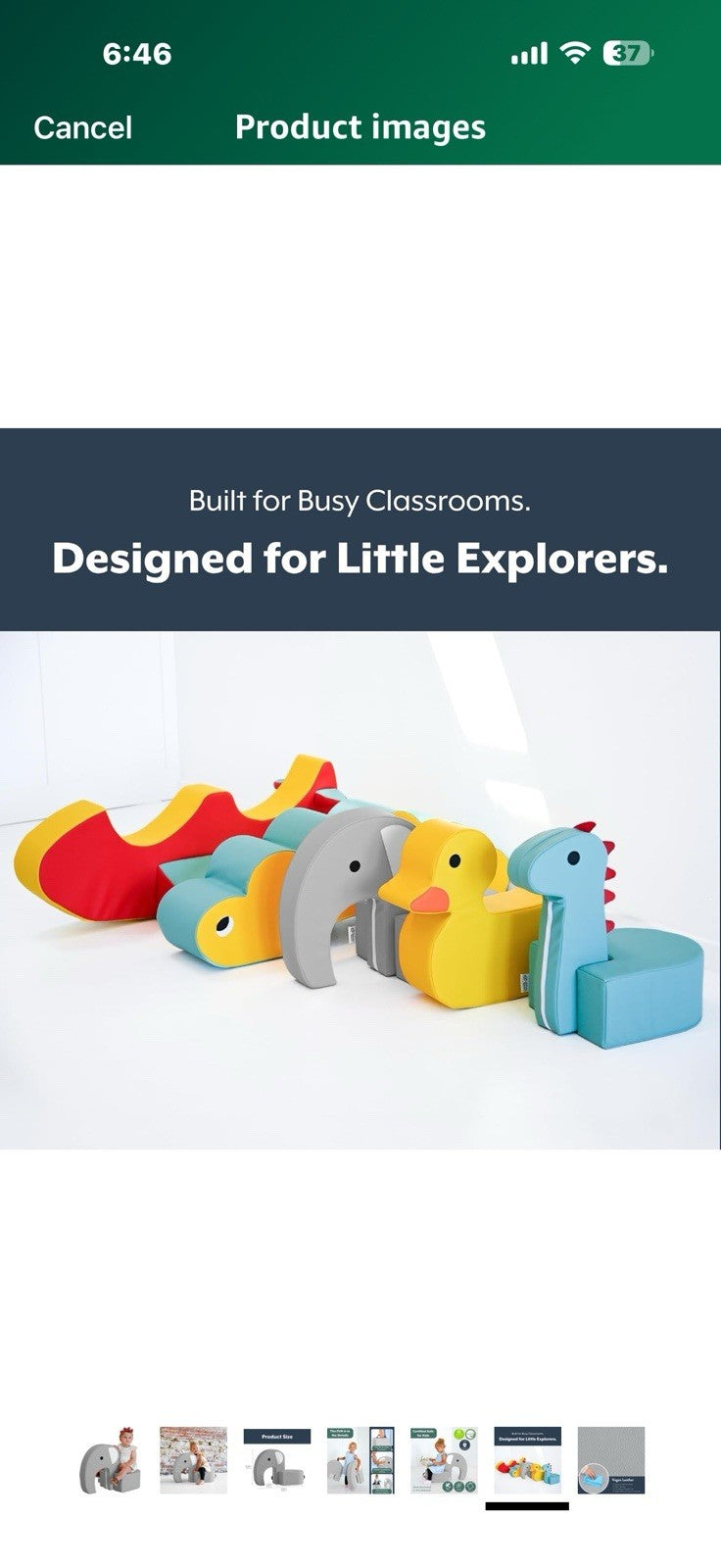 Children's Factory Emmy The Elephant Seat, Gray Foam Kids Stool, Toddler Soft 