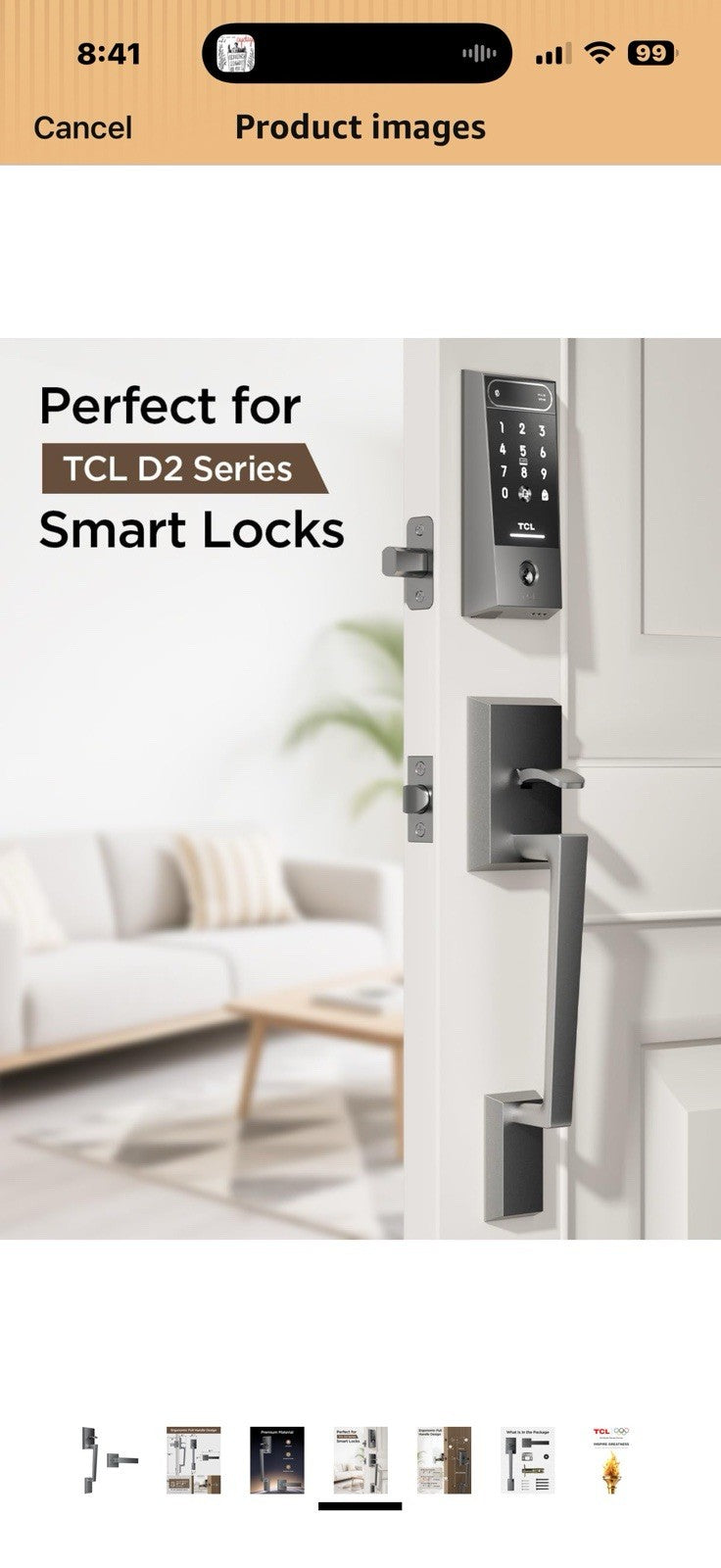 TCL Front Door Handle Set for D2 Series Smart Lock, Exterior Handleset
