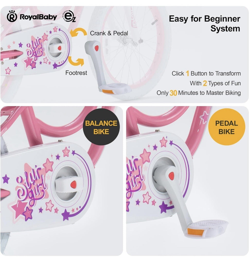 Royalbaby EZ Stargirl Kids Bike,Easy Learn Balancing to Biking,12 Inch