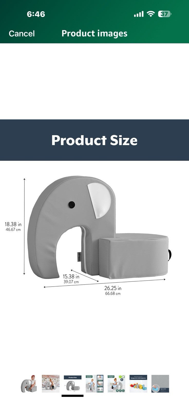 Children's Factory Emmy The Elephant Seat, Gray Foam Kids Stool, Toddler Soft 