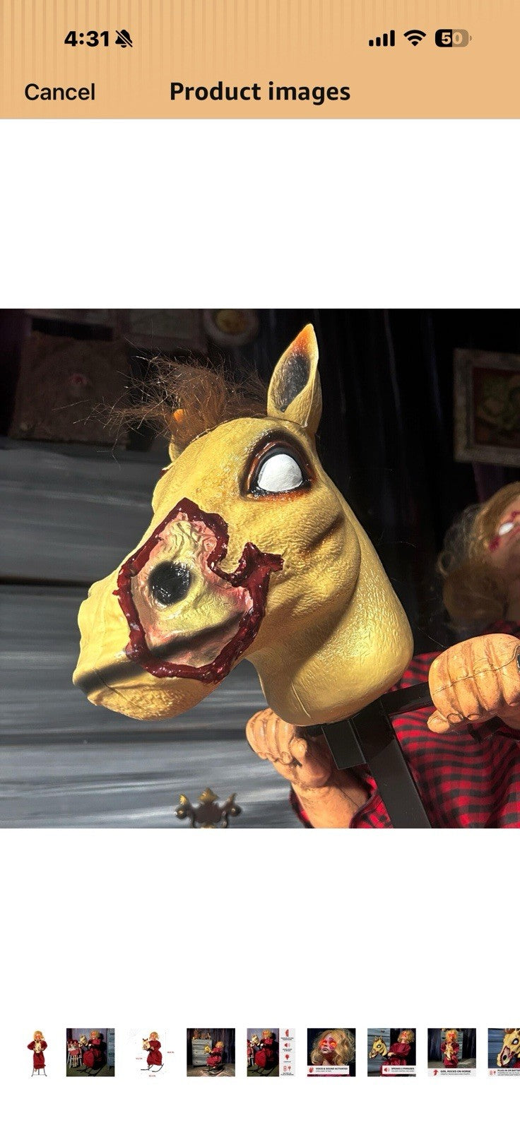 Haunted Hill Farm 3.2-Ft Animatronic Rocking Horse Girl, Halloween 