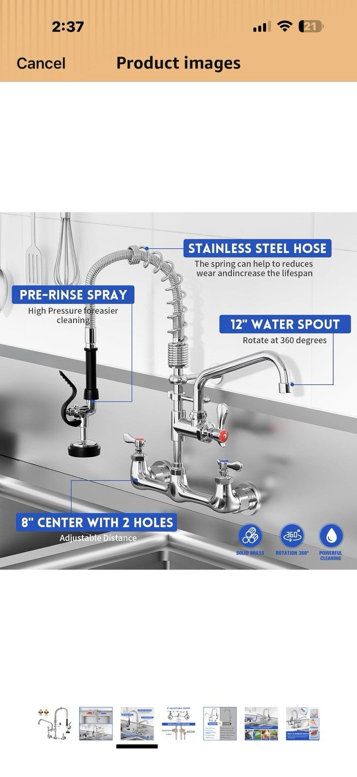Commercial Pre-Rinse Sink Faucet – Wall Mount Professional Kitchen 
