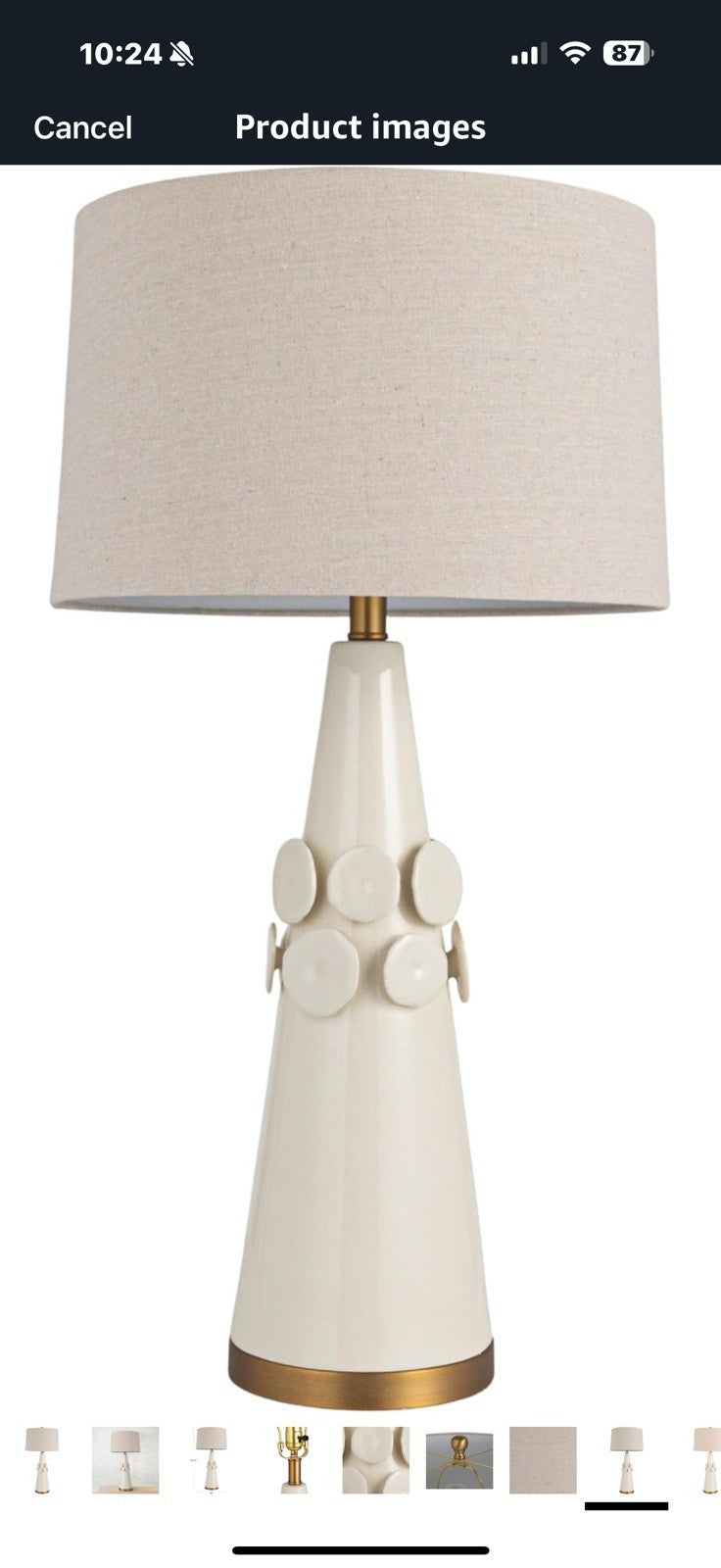Creative Co-Op Stoneware Conical Table Lamp with Cream Crackle Glaze and