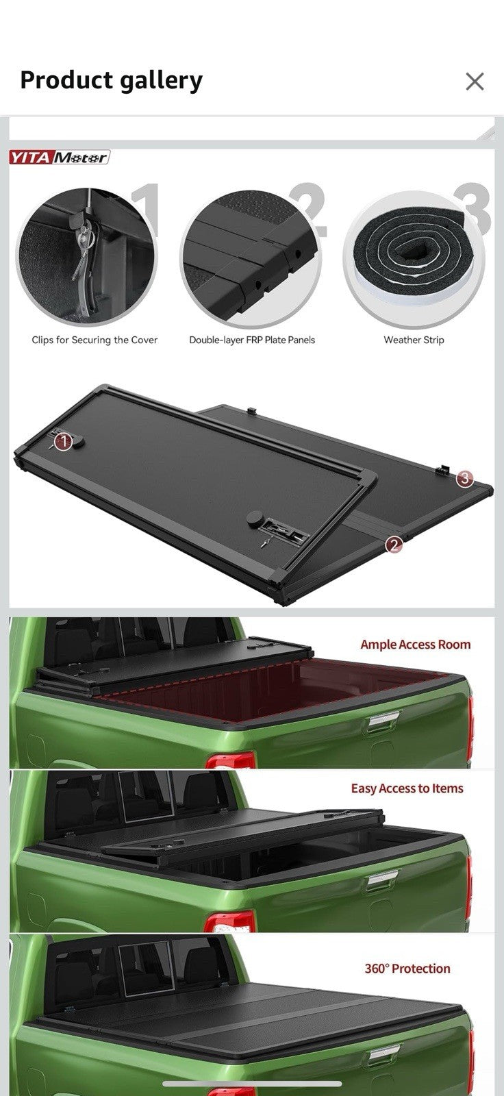 YITAMOTOR FRP Hard Tri-fold Truck Bed Tonneau Cover Fits for 2017-2025 Honda