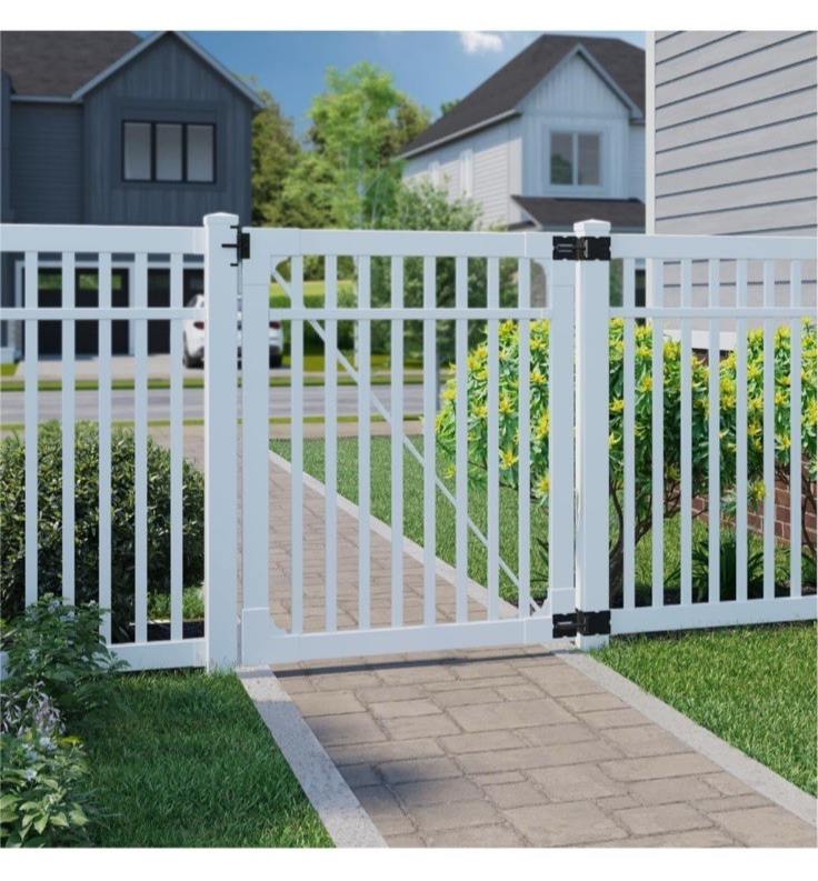 5ft H x 4ft W (1 Gate) No Dig WamBam Windsor Gate Kit, White Vinyl Picket