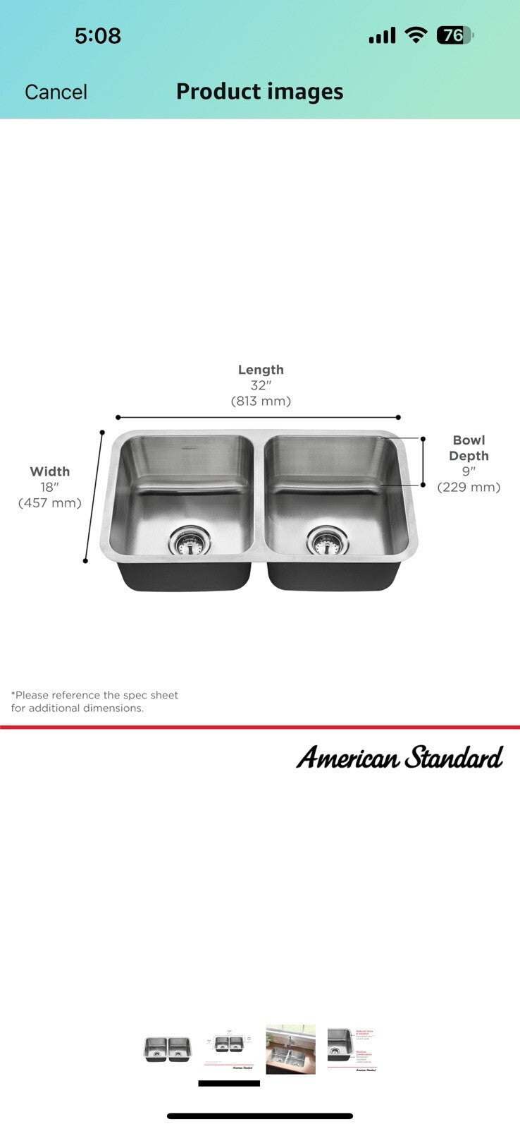 American Standard 18DB.321800S.075 Danville 32" x 18" Double Bowl Kitchen Sink