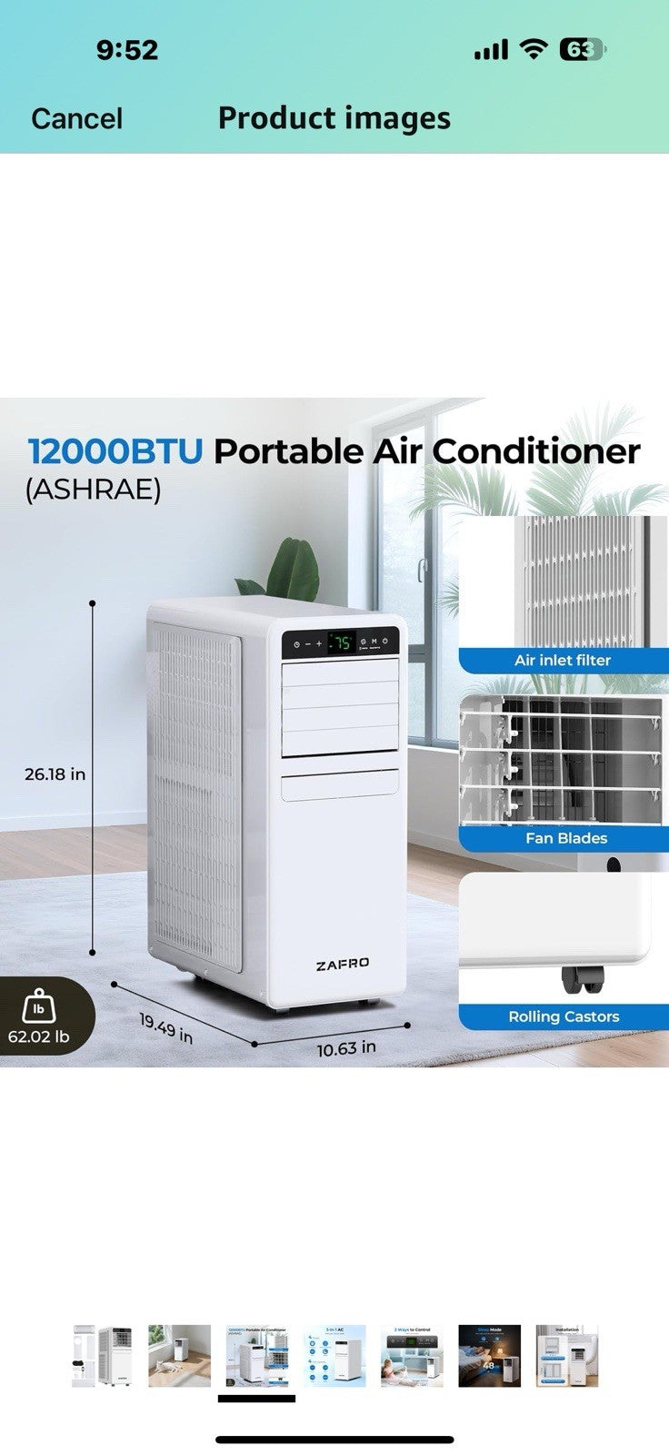 ZAFRO 12,050 BTU Portable Air Conditioner, Smart AC Unit