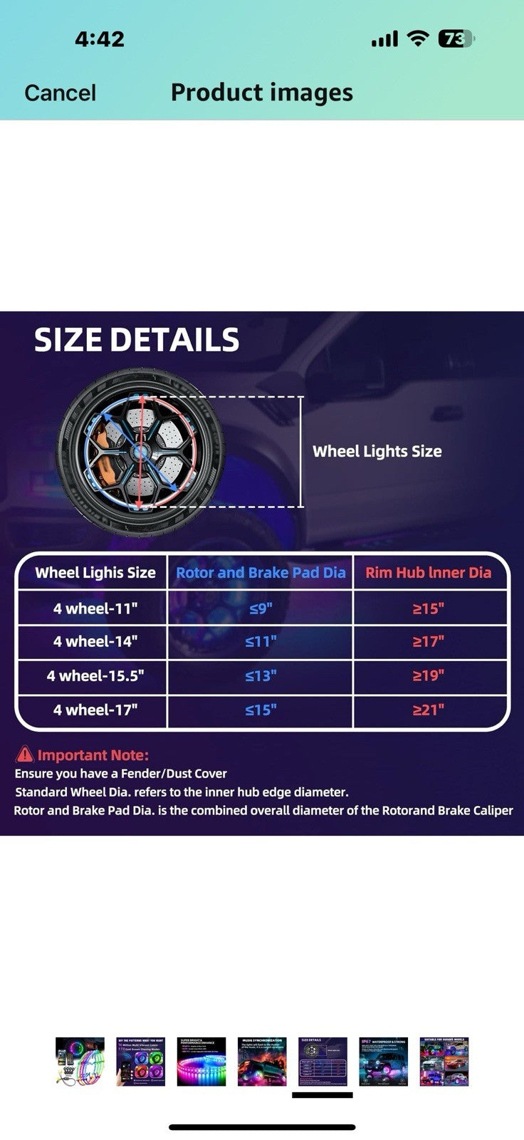 Tavaray 4PCS 17" Double Sided RGB LED Wheel Ring Lights with APP & Remote