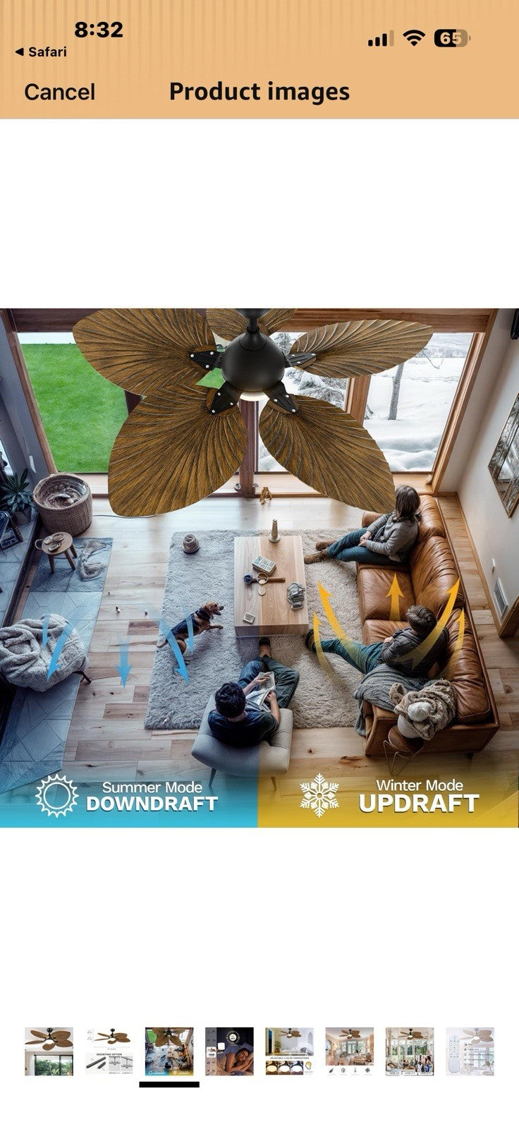 DWVO 52" Ceiling Fans with Lights, Tropical Ceiling Fan with Lights