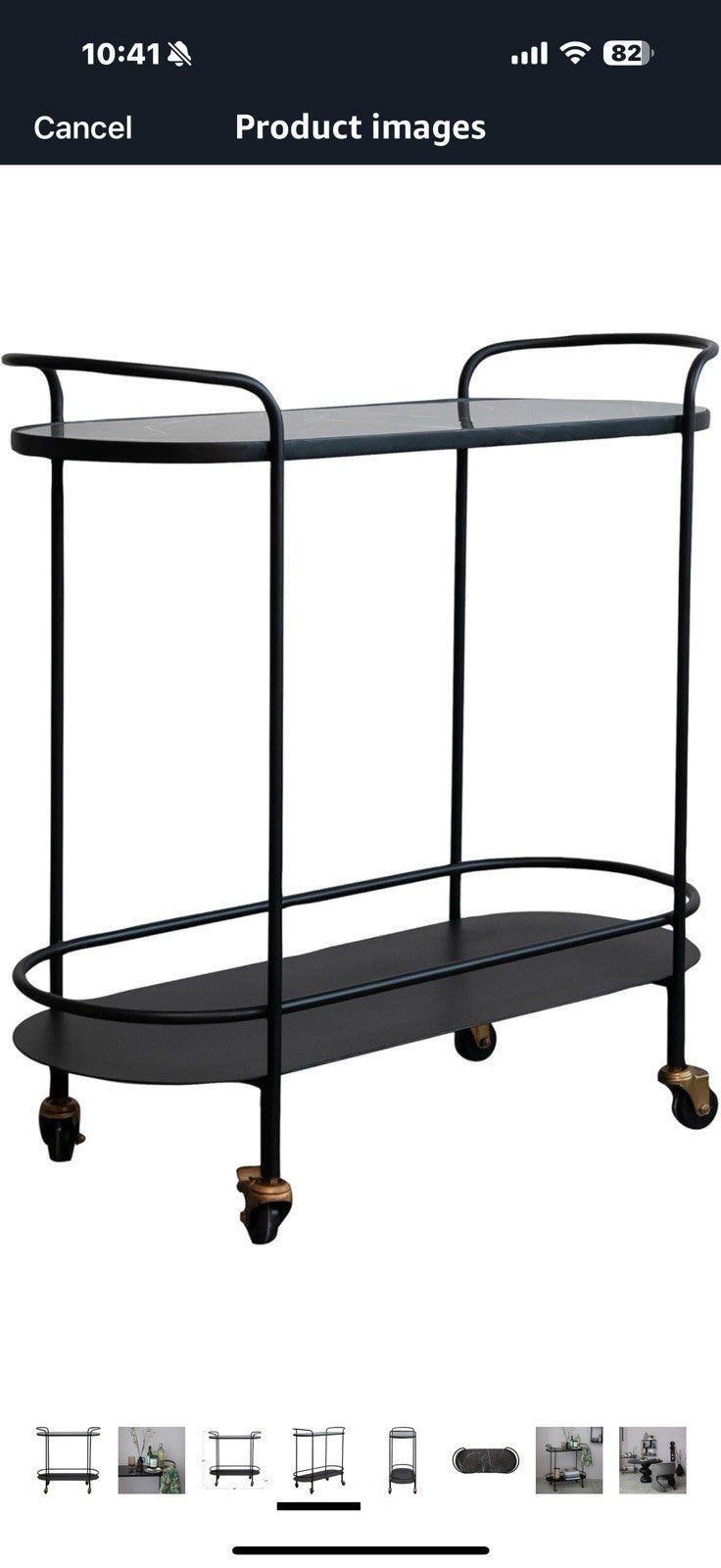 Bloomingville Metal and Veneer 2-Tier Bar Cart on Wheels, Matte Black