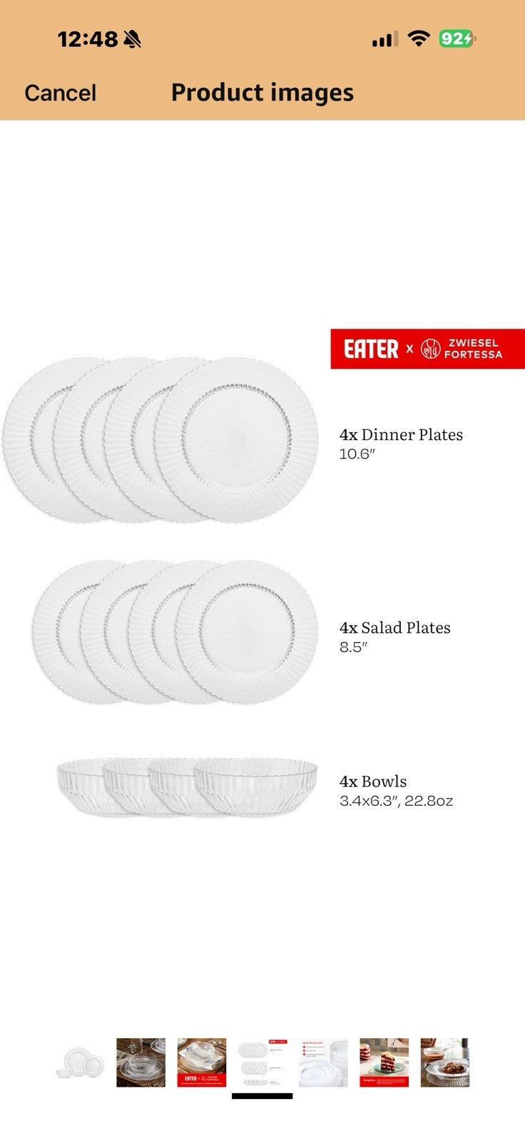 Eater x Zwiesel Fortessa Seraphina Glass, 12 Piece Dinnerware Set (Service for 4