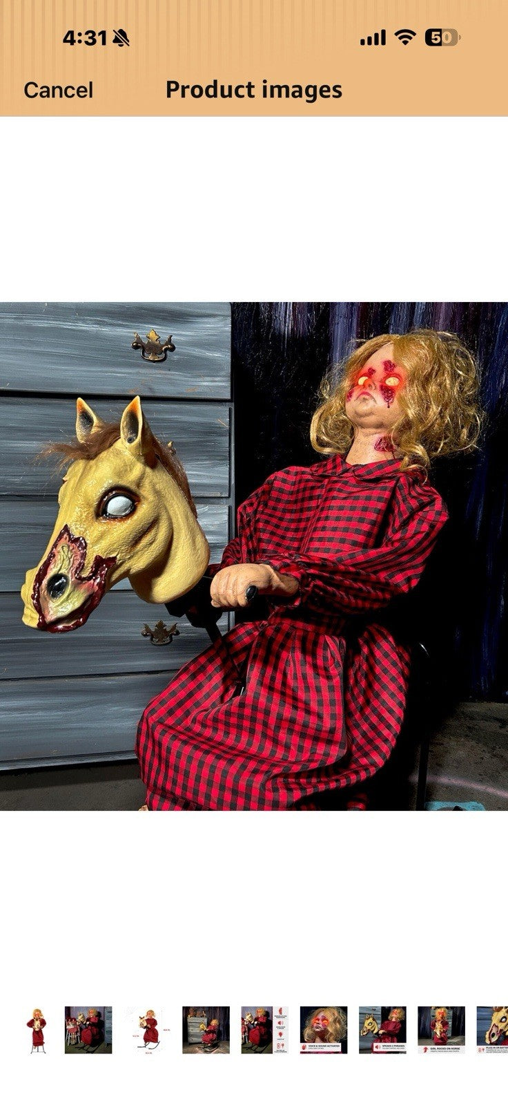 Haunted Hill Farm 3.2-Ft Animatronic Rocking Horse Girl, Halloween 