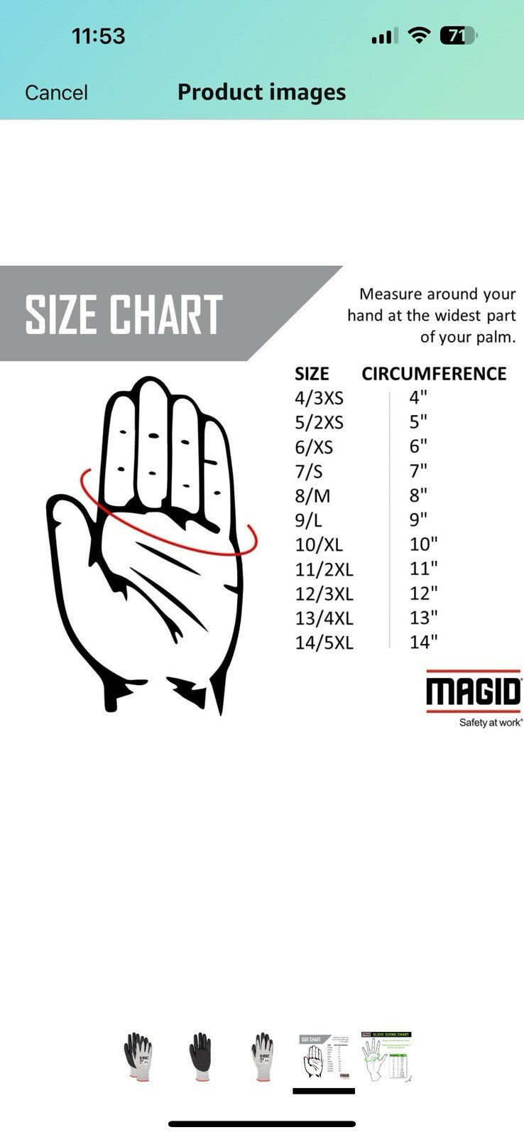 MAGID Touchscreen Level A3 Cut Resistant Work Gloves12 PR Size 11/XXL, Reusable
