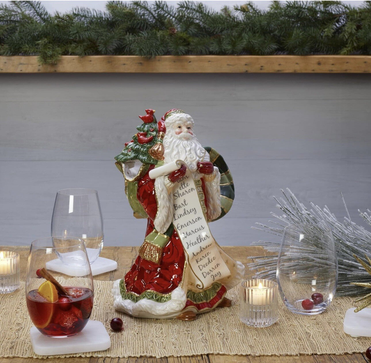 Fitz and Floyd Holiday Home Festive Santa Pitcher Figurine, 11.75 inch
