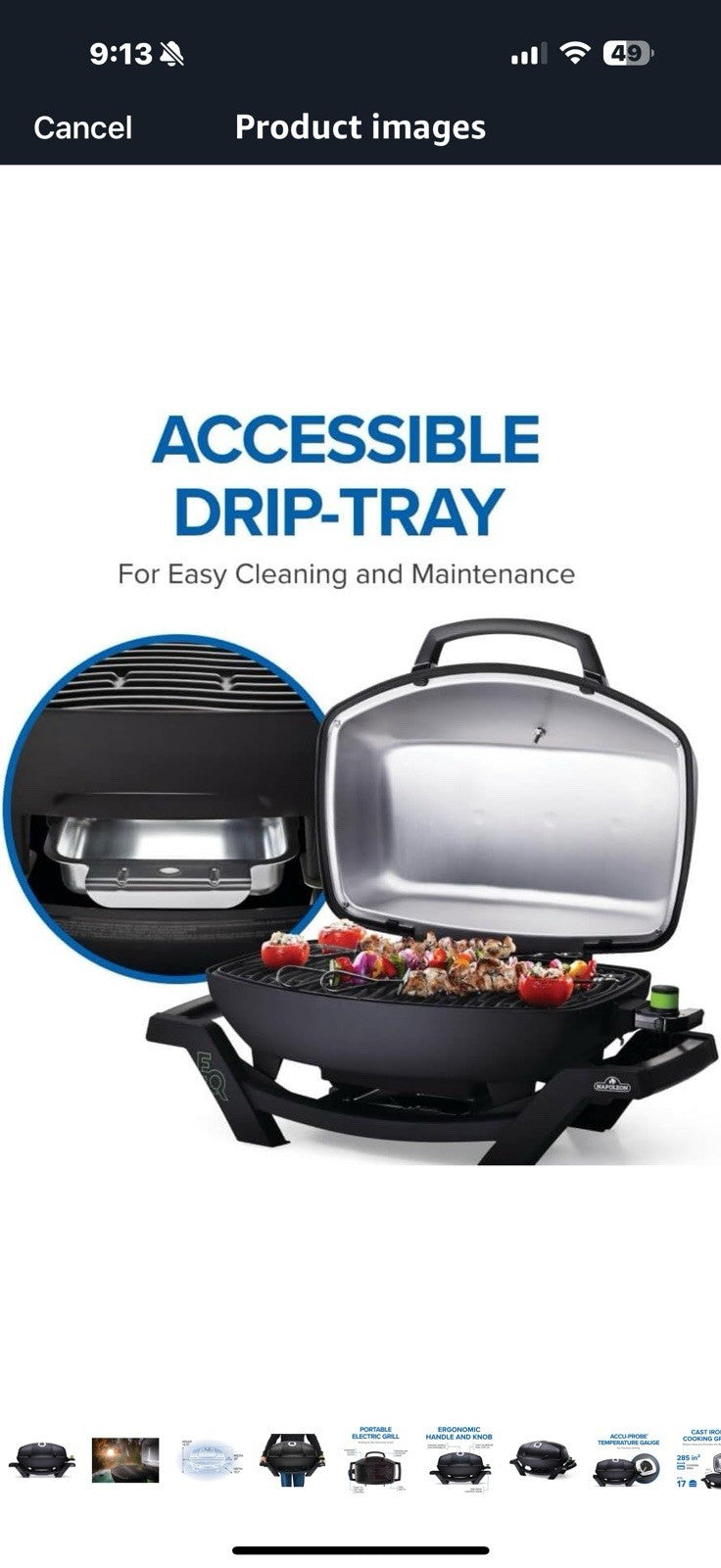 Napoleon TravelQ PRO285E Portable Electric Grill, Black, Tailgating, Camping