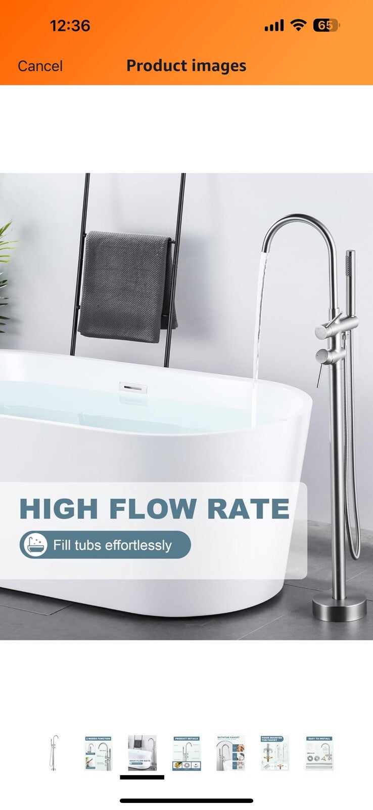 Freestanding Bathtub Faucet Brushed Nickel, Floor Mount Tub Filler, High 