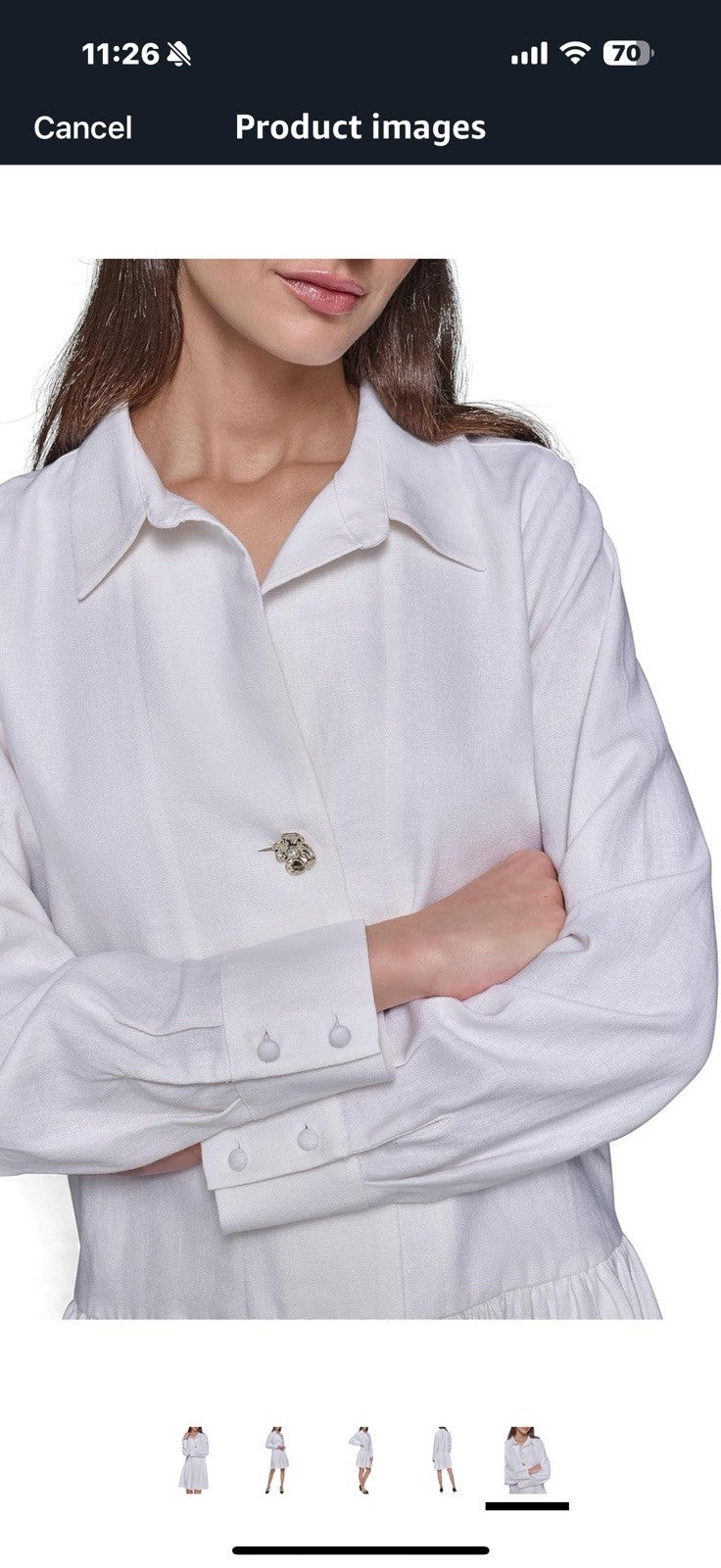 Karl Lagerfeld Paris Women's Gathered Flounce Linen Longer Sleeved Shirt Size 16