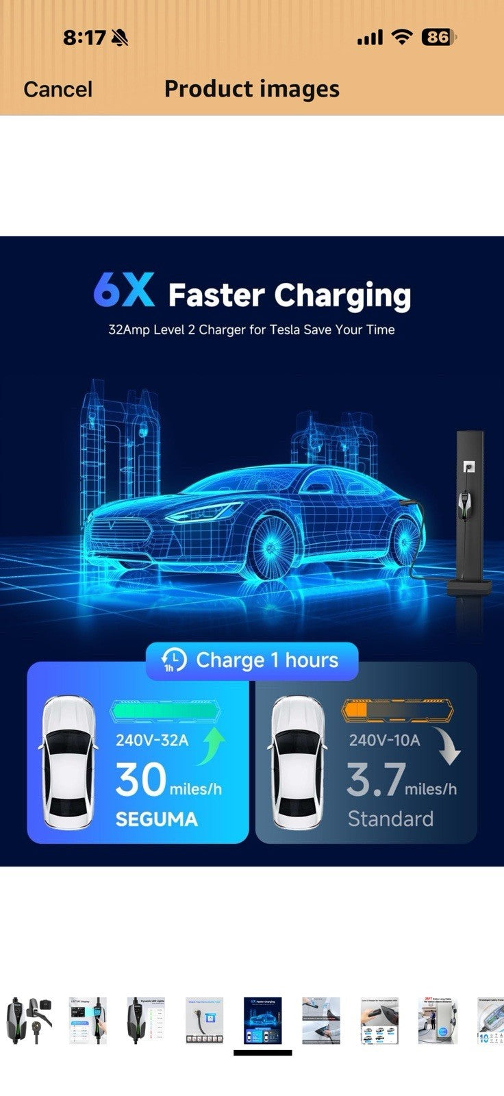 Level 2 EV Charger for Tesla, 32Amp 240V 7.68kW NACS EV Chargers,