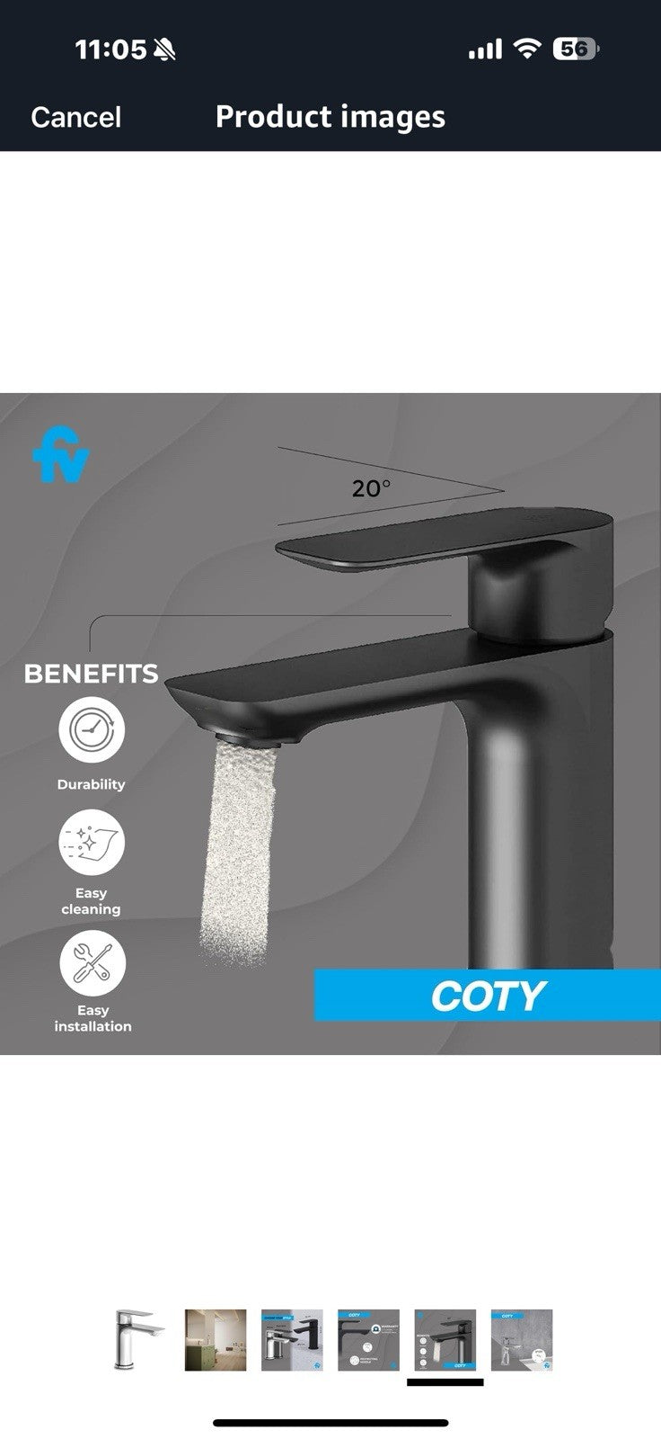 FV Coty Matte Black Bathroom Faucet – Single Hole Brass Sink Faucet, 