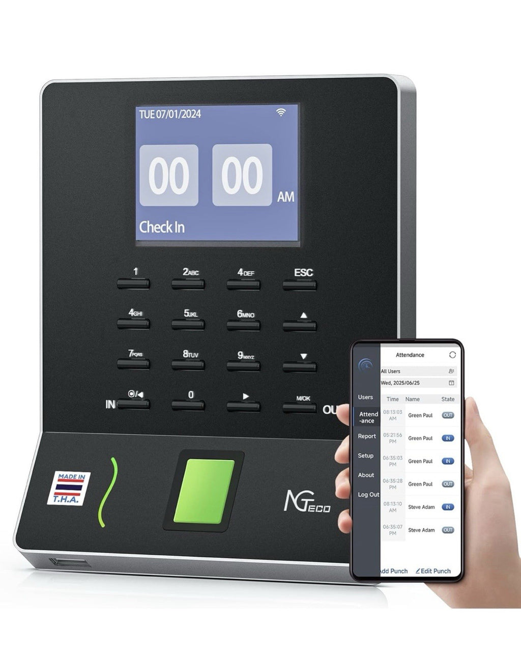 NGTeco APP Time Clock, Fingerprint & PIN Times Clock for Small Business,