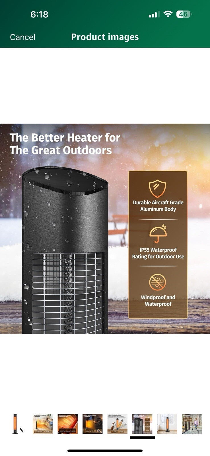 EAST OAK 1500W Patio Tower Heater Waterproof Outdoor Electric Heater