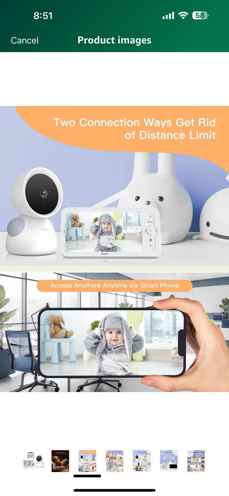 ARENTI Baby Monitor WiFi 6 Smartphone App, 5-inch Wireless Display 