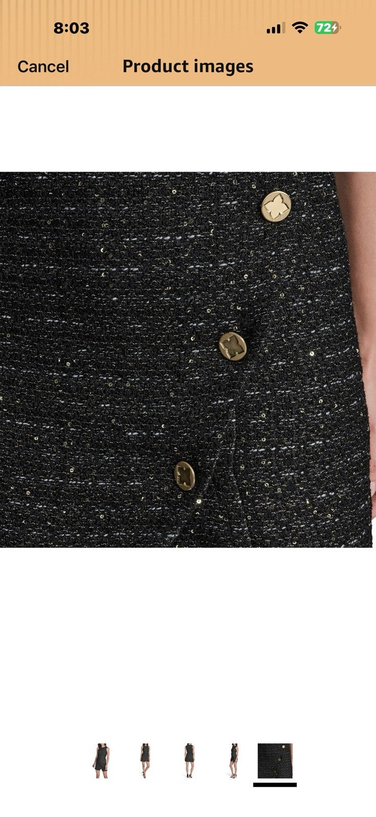 BCBG Womens Sleeveless Jewel Neck Button Split Detail Tweed Mini Dress