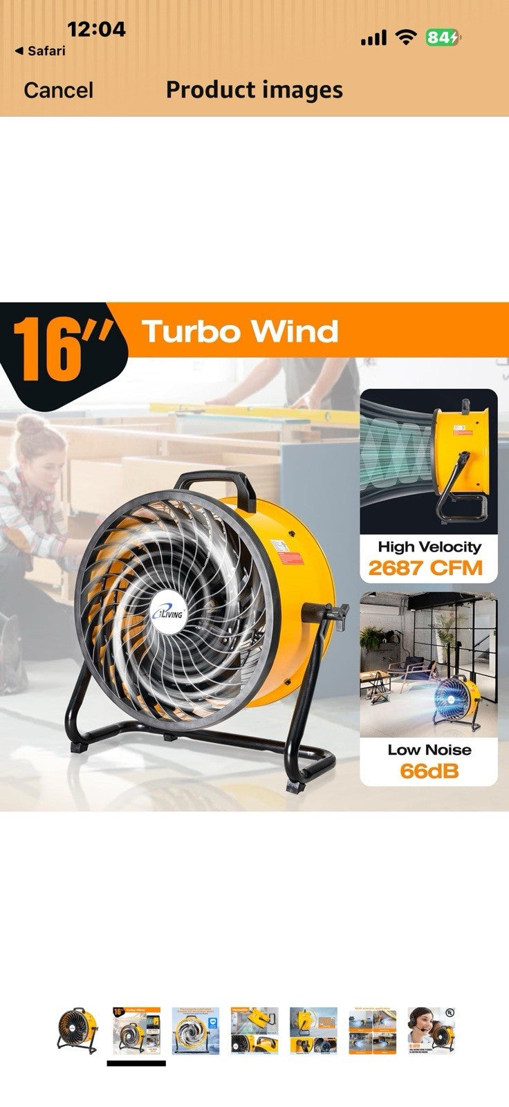 iLiving 16 in. Low Noise Turbo Fan 2687 CFM 3-Speed Portable Air Circulator