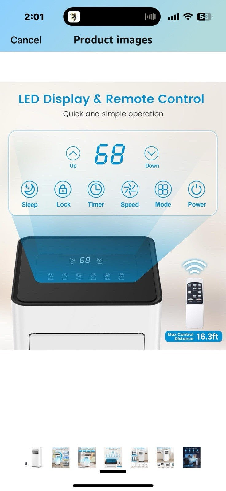 Portable Air Conditioner 8000 BTU (ASHRAE) Cools Up to 350 Sq. Ft., Remote 