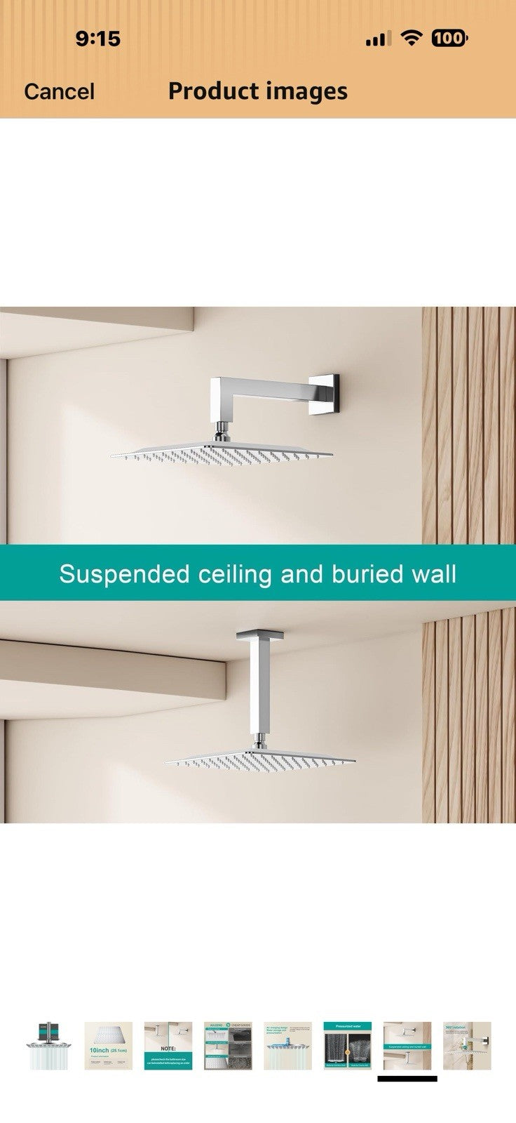 Square Rain Shower Head, High Flow Stainless Steel,Work with any decorative