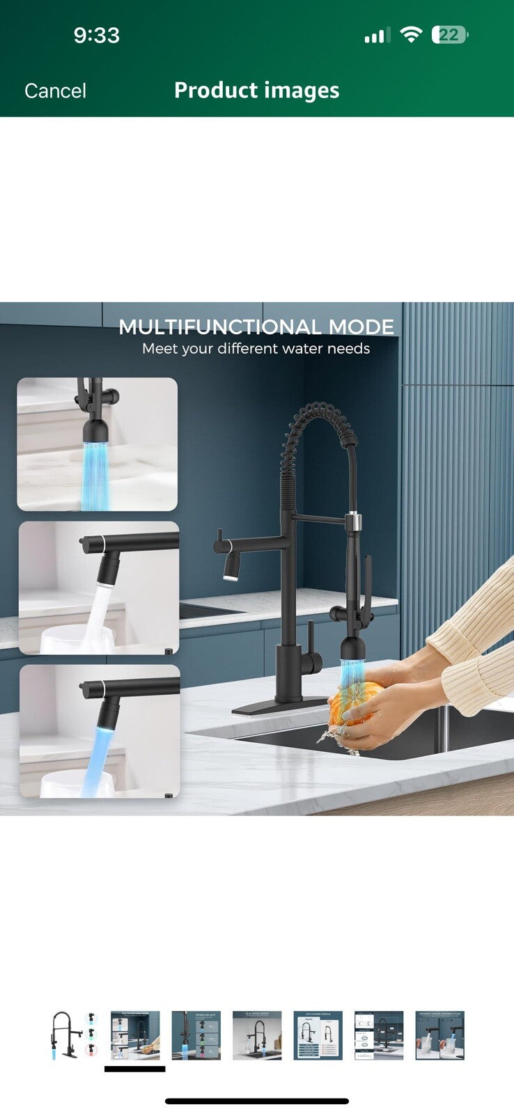 FORIOUS Black Kitchen Faucet, Commercial Kitchen Faucet with LED Light, 