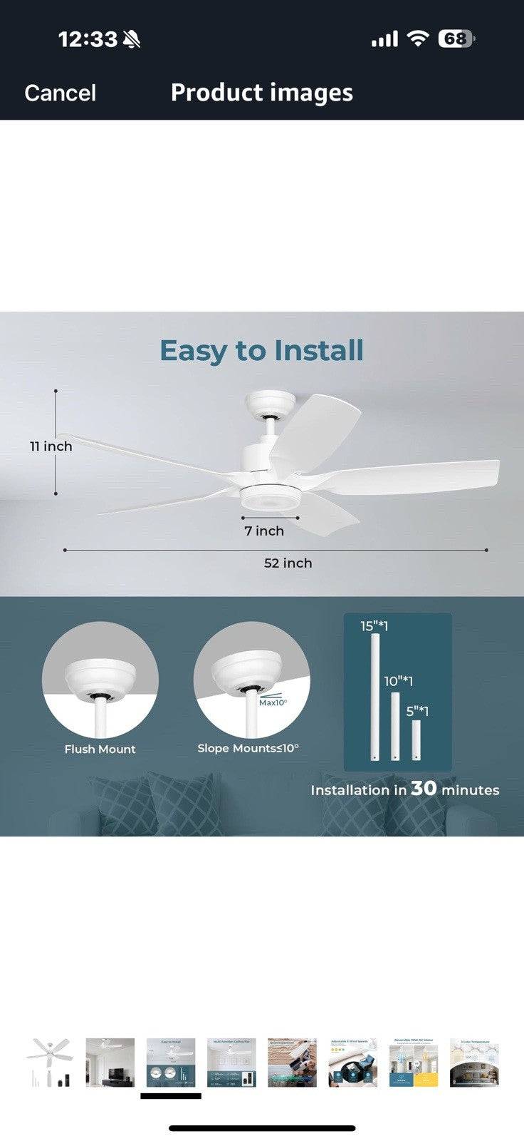 ZAFRO 52" Downrod Mount Ceiling Fan with Light & Remote – 6-Speed 