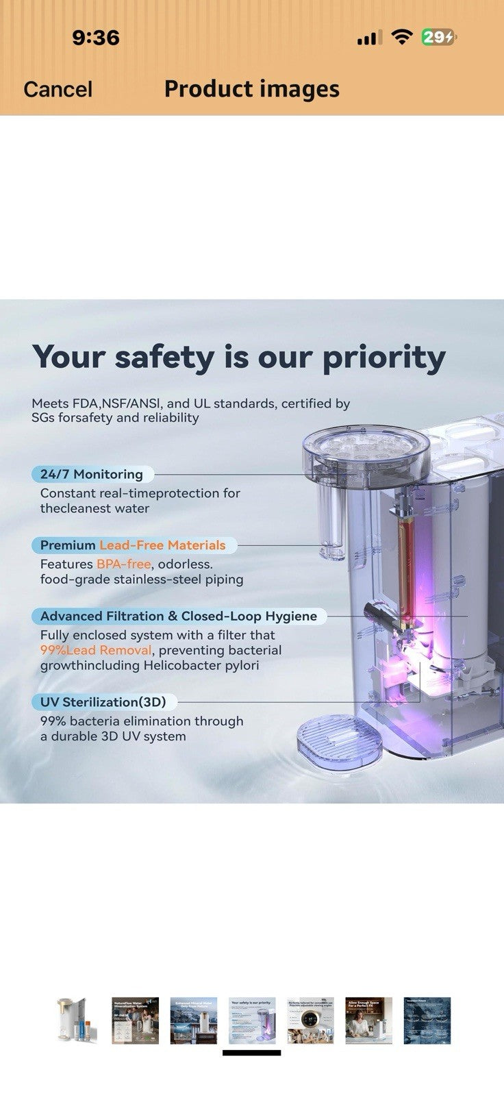 F40 SE Reverse Osmosis Water Filter Countertop with UV, Natural