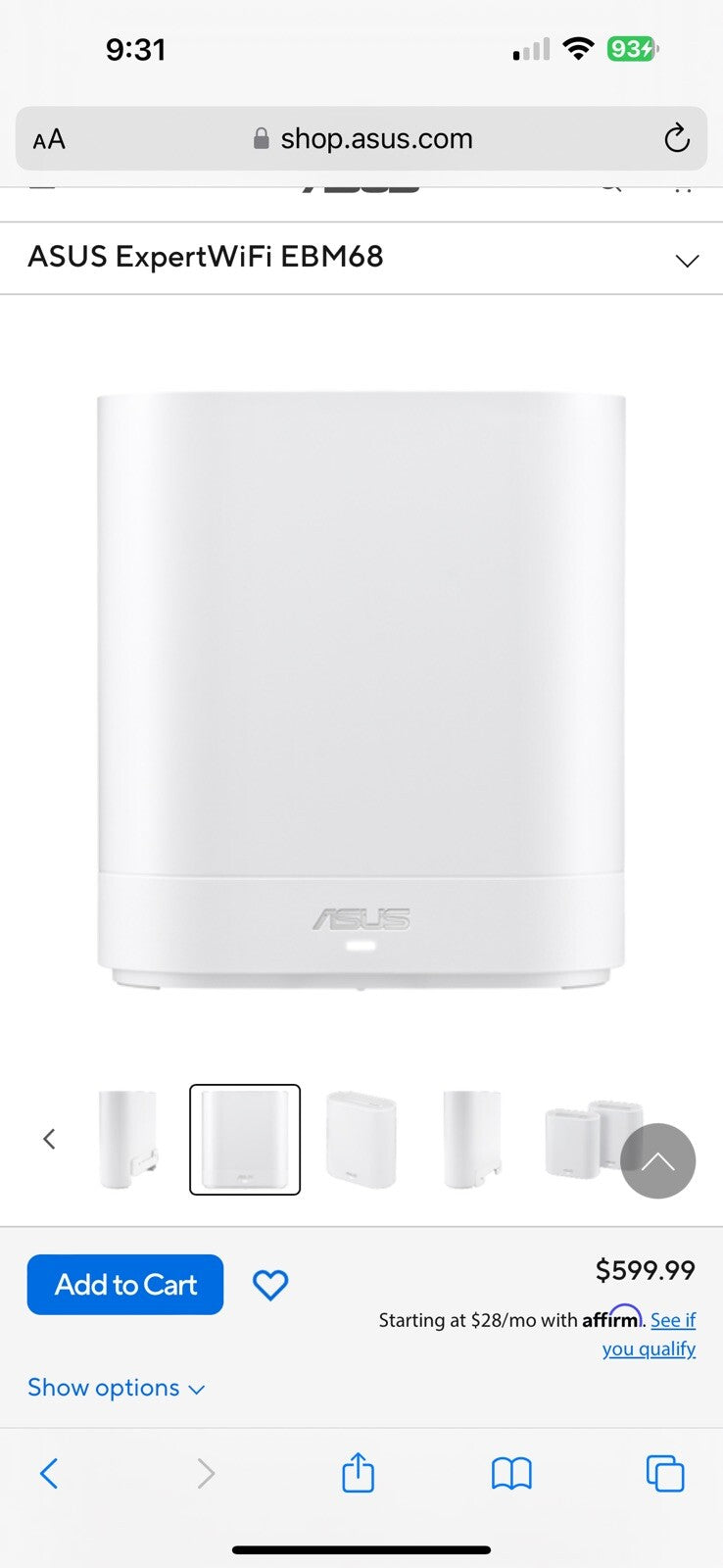 ASUS ExpertWiFi EBM68 AX7800 Tri-Band Business WiFi 6 System (2 Pack) 