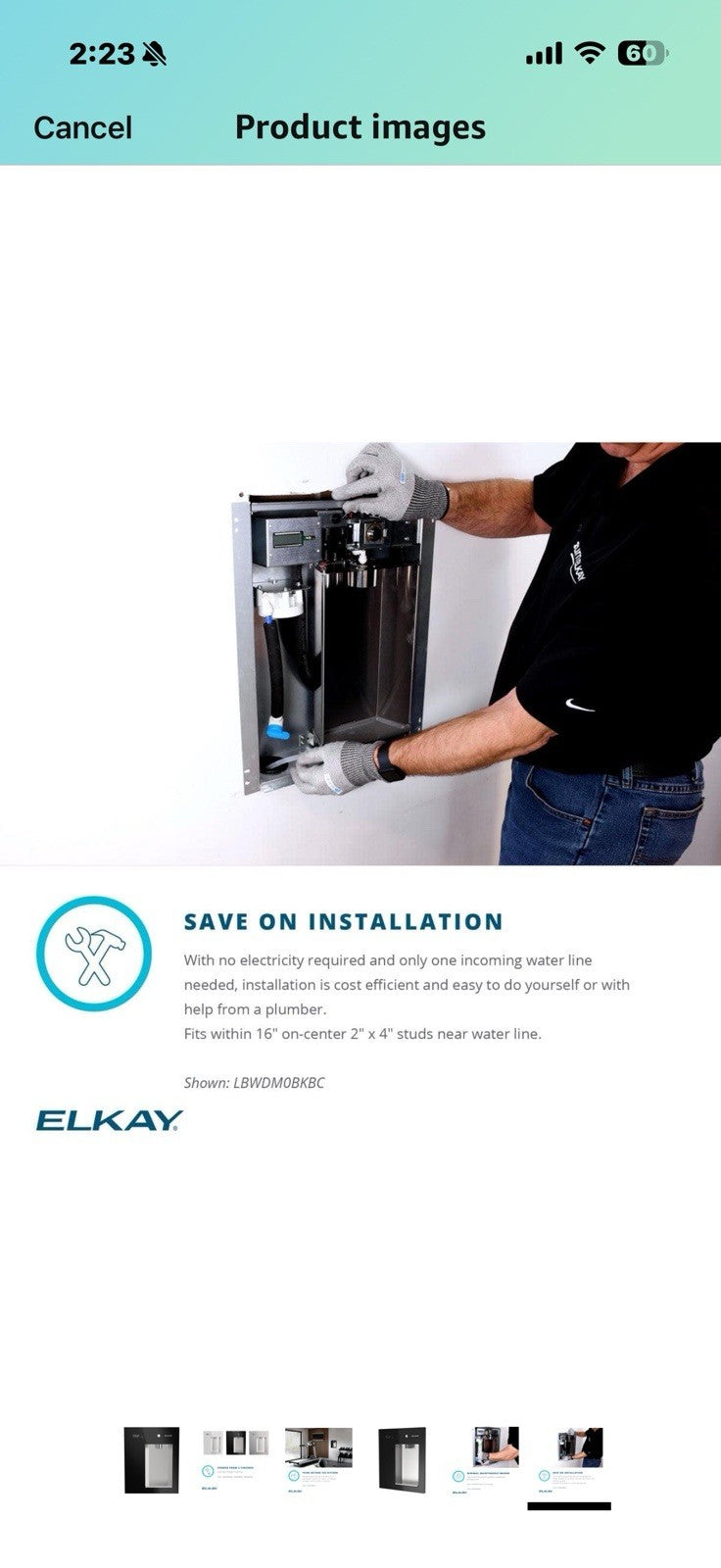 Elkay LBWDM0BC Liv EZ Mechanical Built-in Filtered Water Dispenser