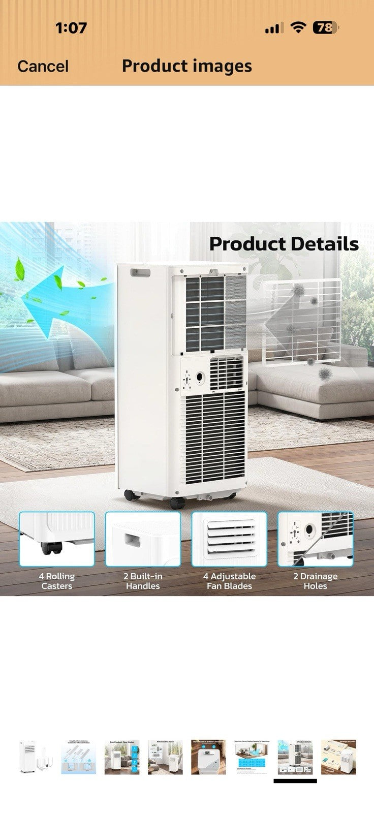 8000 BTU Portable Air Conditioners for Rooms up to 450 Sq Ft, 4 Modes