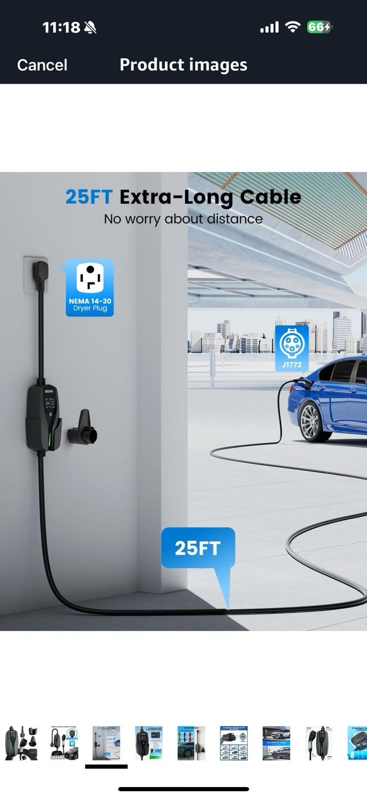 NEMA 14-30 Level 2 EV Charger, Electric Vehicle Portable Charger with 24A 240V