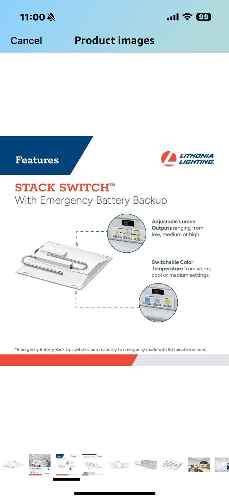 Lithonia Lighting 2 ft. x 2 ft. Stack Switch LED Lay-in Ceiling Light Fixture,