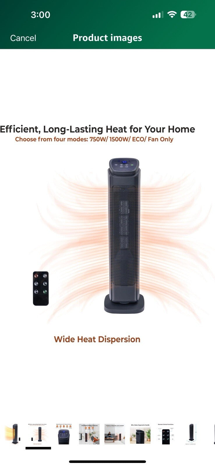  Comfort Zone Space Heaters for Indoor Use, 30 inch, Remote Control