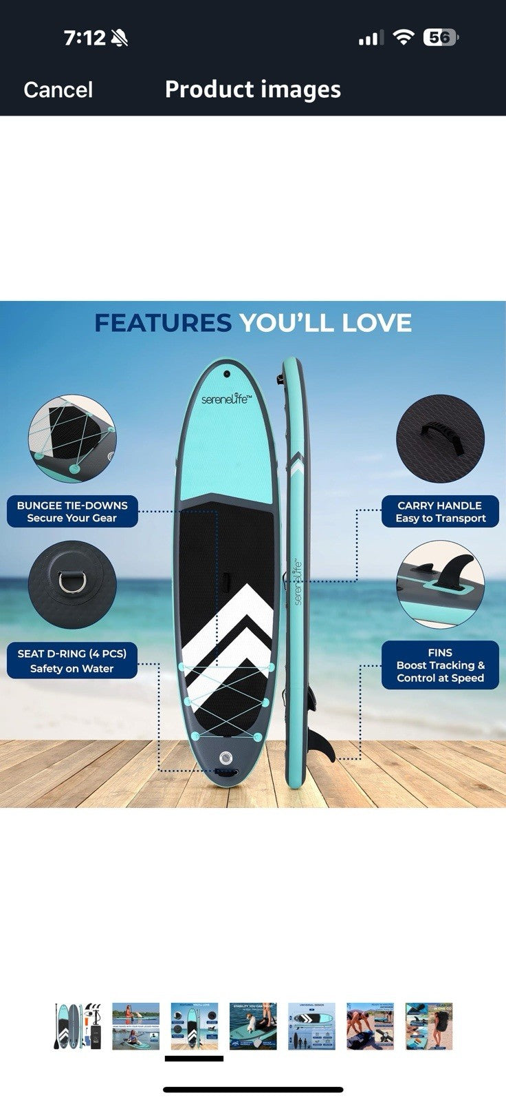 SereneLife 11’ Inflatable SUP - Pet-Friendly Stand-Up Paddle board for Adults