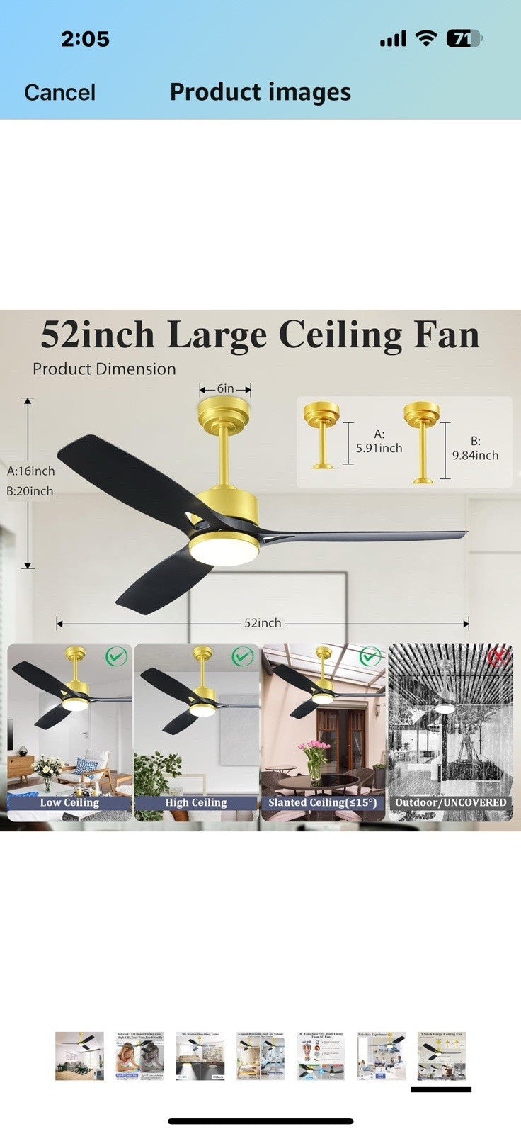 Ceiling Fans with Lights and Remote - 52 Inch Smart App Control Modern Low 