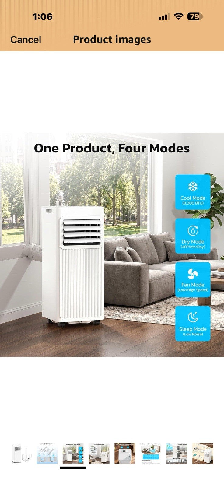8000 BTU Portable Air Conditioners for Rooms up to 450 Sq Ft, 4 Modes