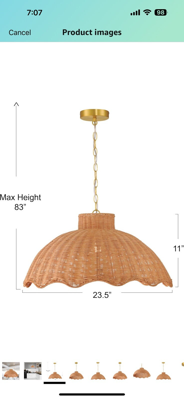 Creative Co-Op 60-Watt Large Scalloped Rattan Pendant Lighting, Natural