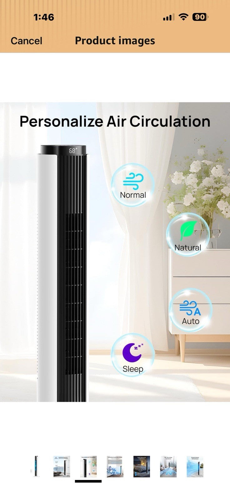 ZAFRO Tower Fan for Bedroom, 37'' Cooling Fans with 4 Modes 6 Speeds,