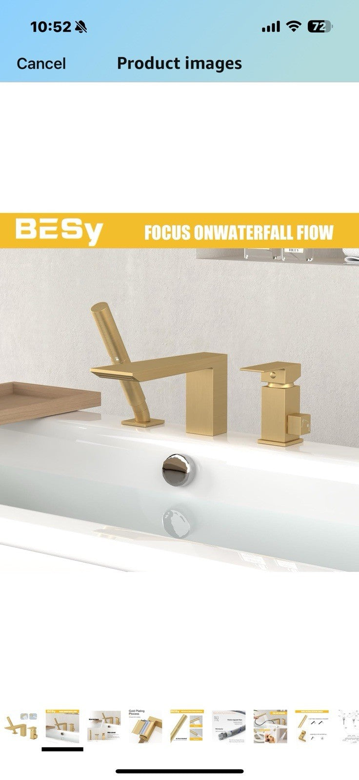 BESy Brass Waterfall Roman Bath Tub Faucets with Sprayer, Deck Mount