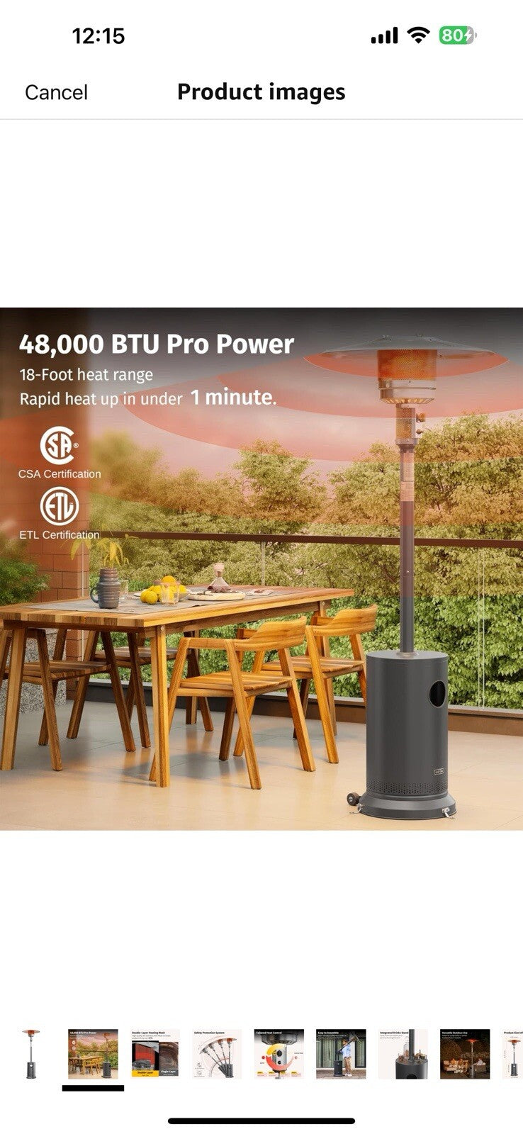 EAST OAK 48,000 BTU Patio Heater for Outdoor Use with Round Table Design