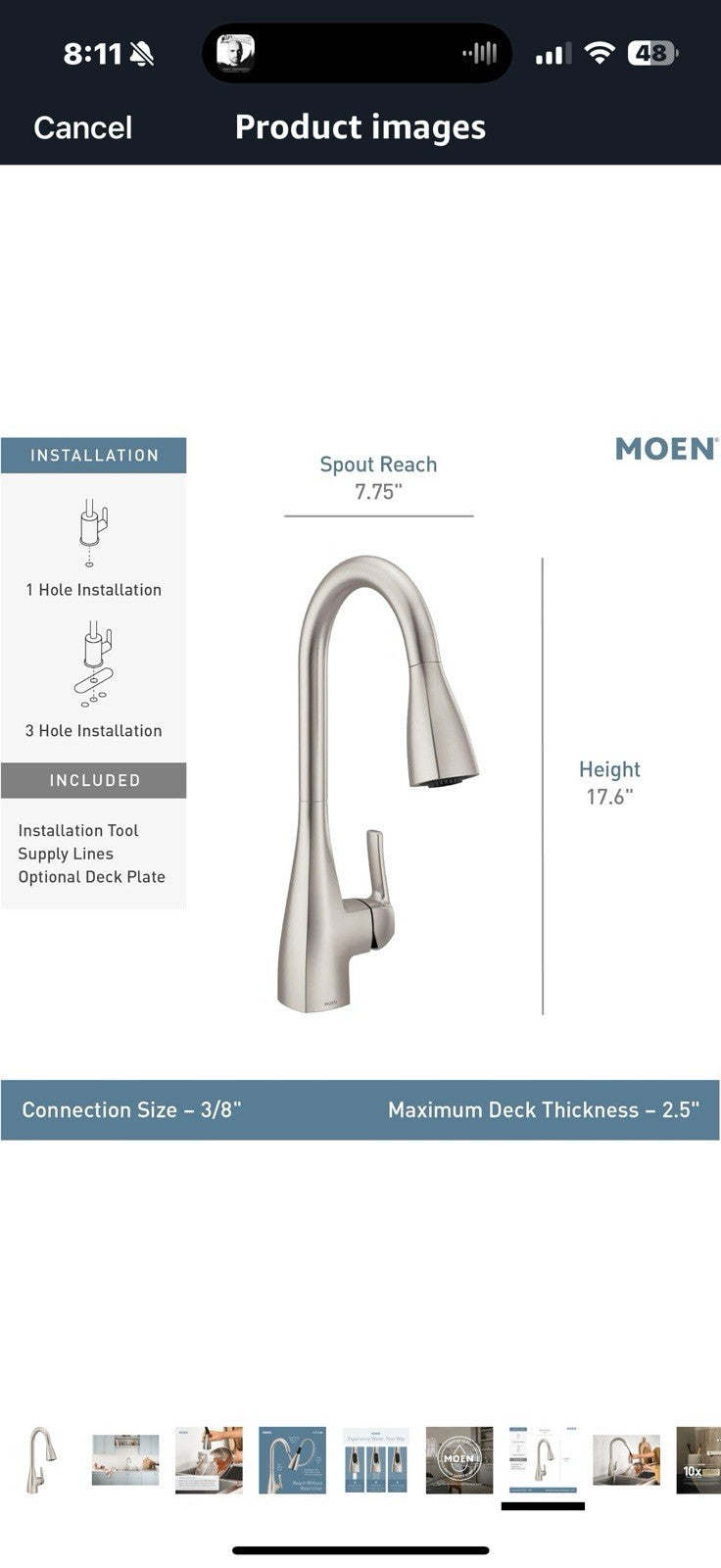 Moen Kiran Spot Resist Stainless One-Handle High Arc Pulldown Kitchen