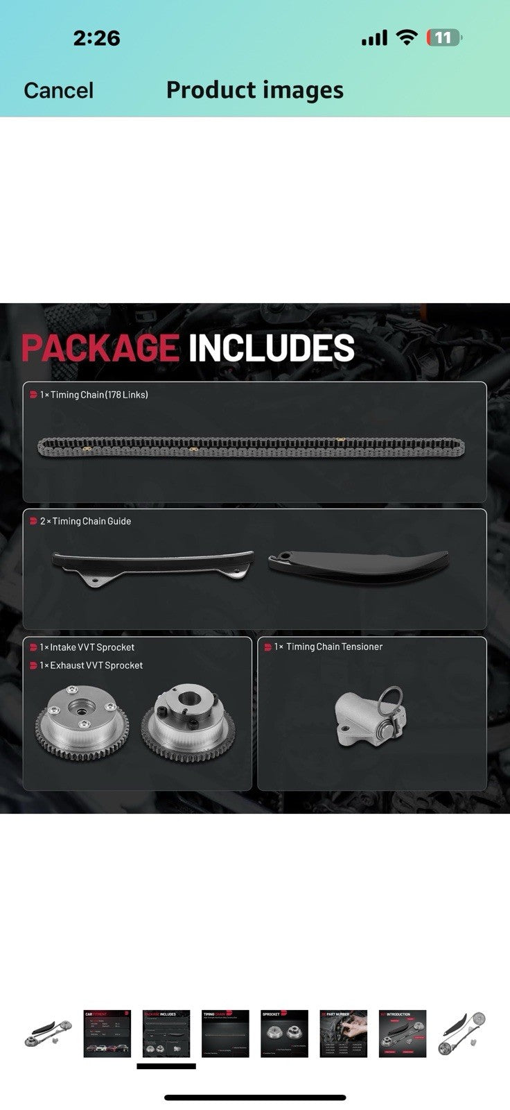 BDFHYK Engine Timing Chain Kit with VVT Gear Sprocket for 1.8 2.0L L4 Engines